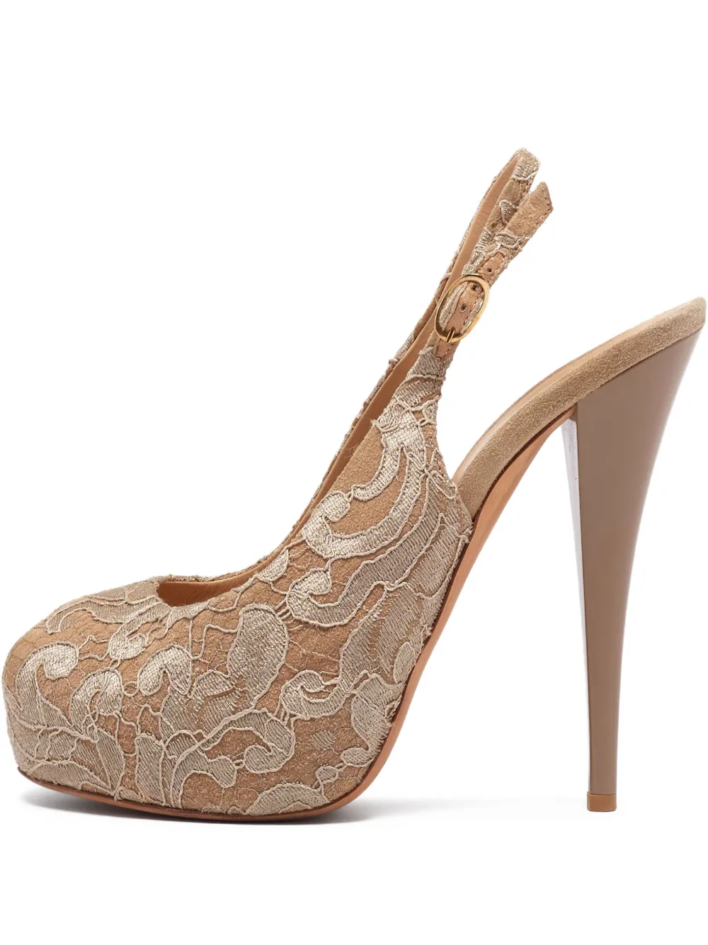 pre-owned 145mm lace-embroidered slingback pumps