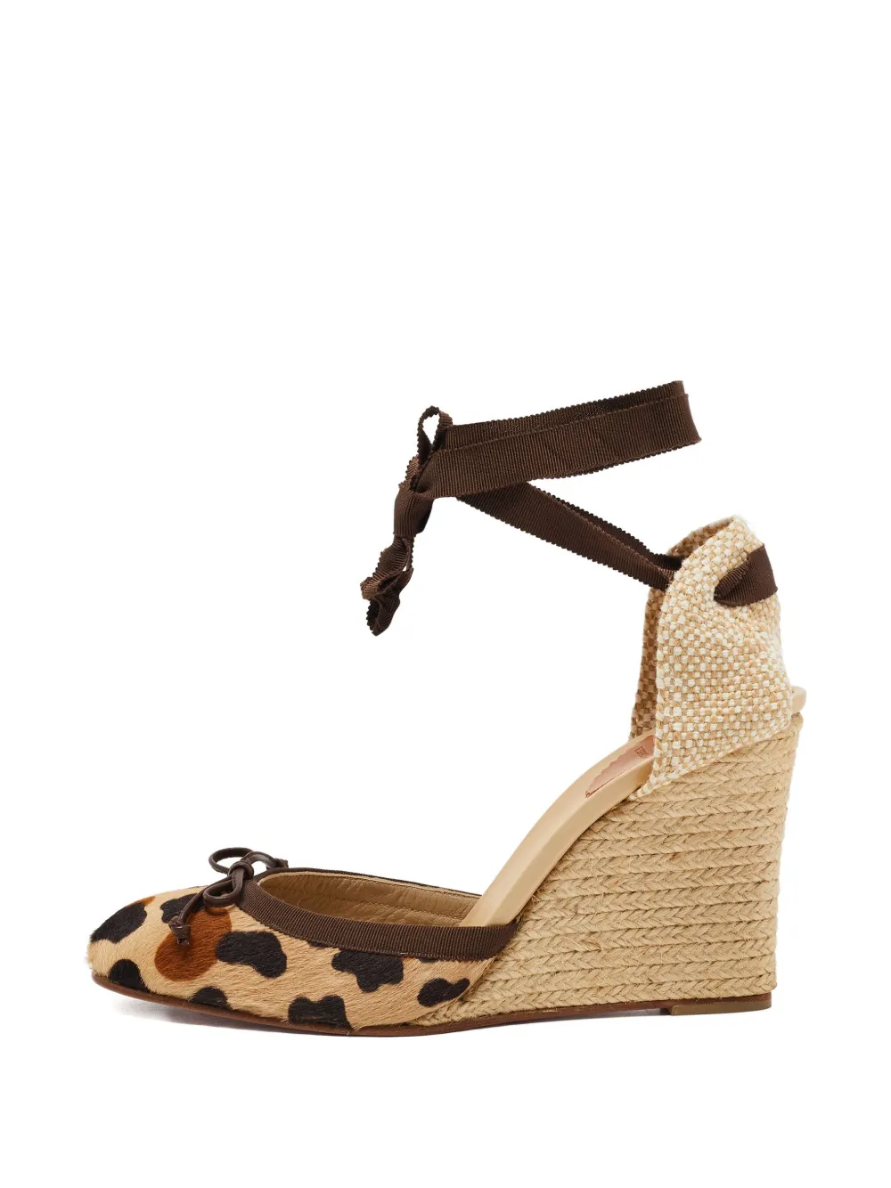 Christian Louboutin Pre-Owned Espadrilles met sleehak en strik - Bruin