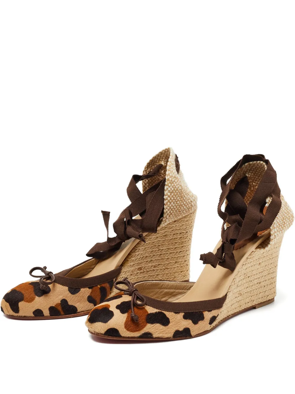 Pre-owned Christian Louboutin Bow Espadrille Wedge Pumps