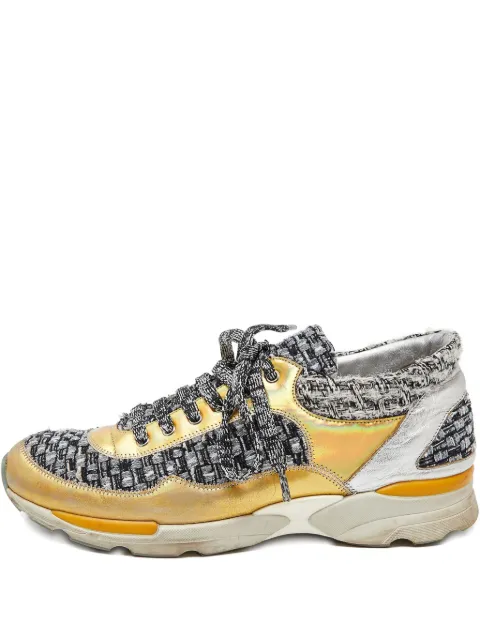 CHANEL Pre-Owned tweed leather-trim sneakers