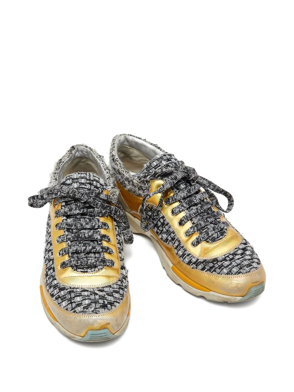 CHANEL Pre-Owned tweed leather-trim sneakers | Low-Tops | Image 2