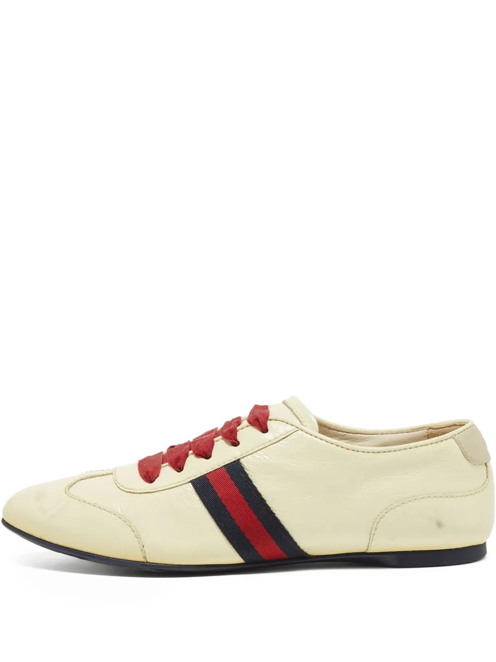 Pre-owned Gucci Web-stripe Leather Sneakers