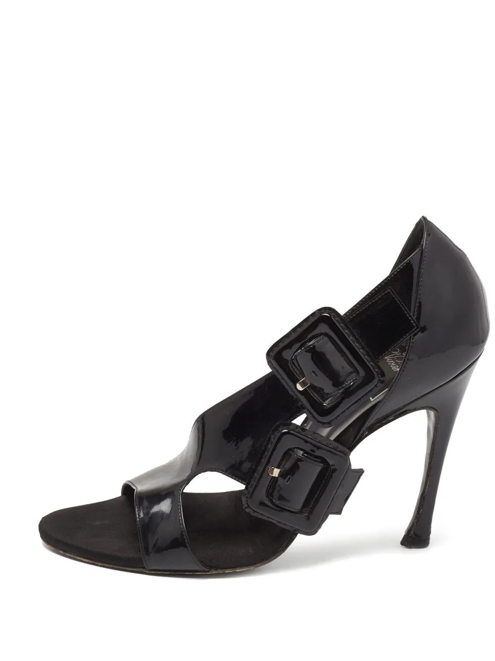 pre-owned patent leather buckle sandals