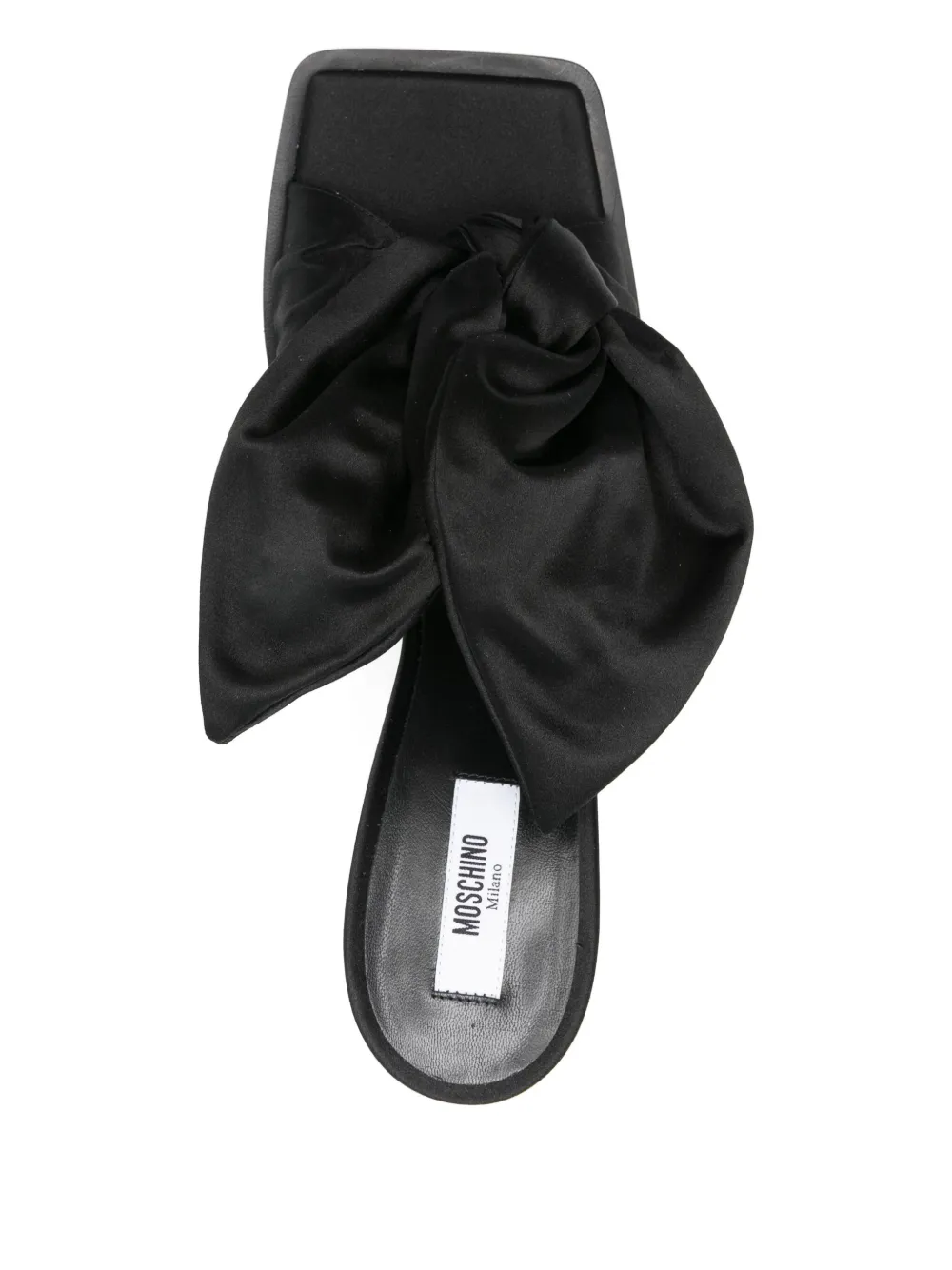 Moschino Satin Mules With Bow Detail And Square Toe In Black