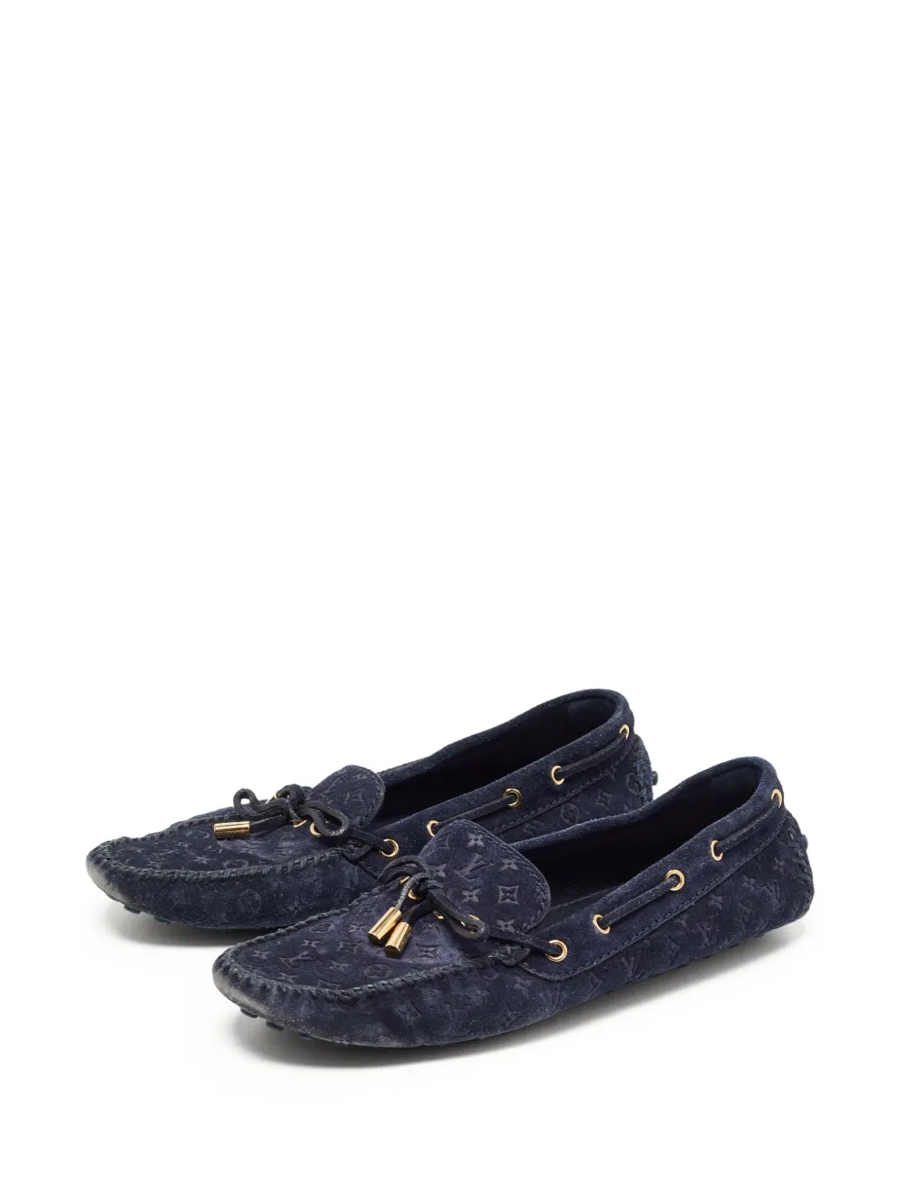 Louis Vuitton Pre-Owned Suède loafers met monogram-reliëf - Blauw
