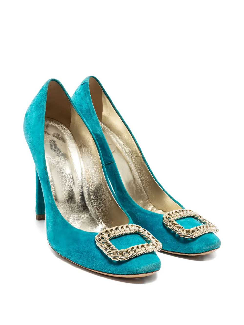 Roger Vivier Vintage 105 mm suède pumps met ketting - Blauw