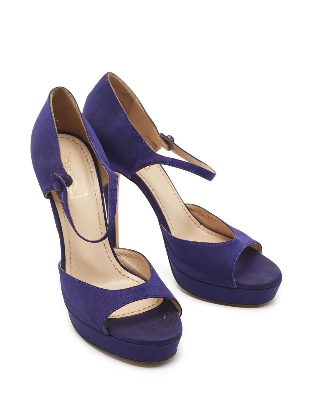 Saint Laurent Pre-Owned 130 mm satijnen sandalen - Blauw