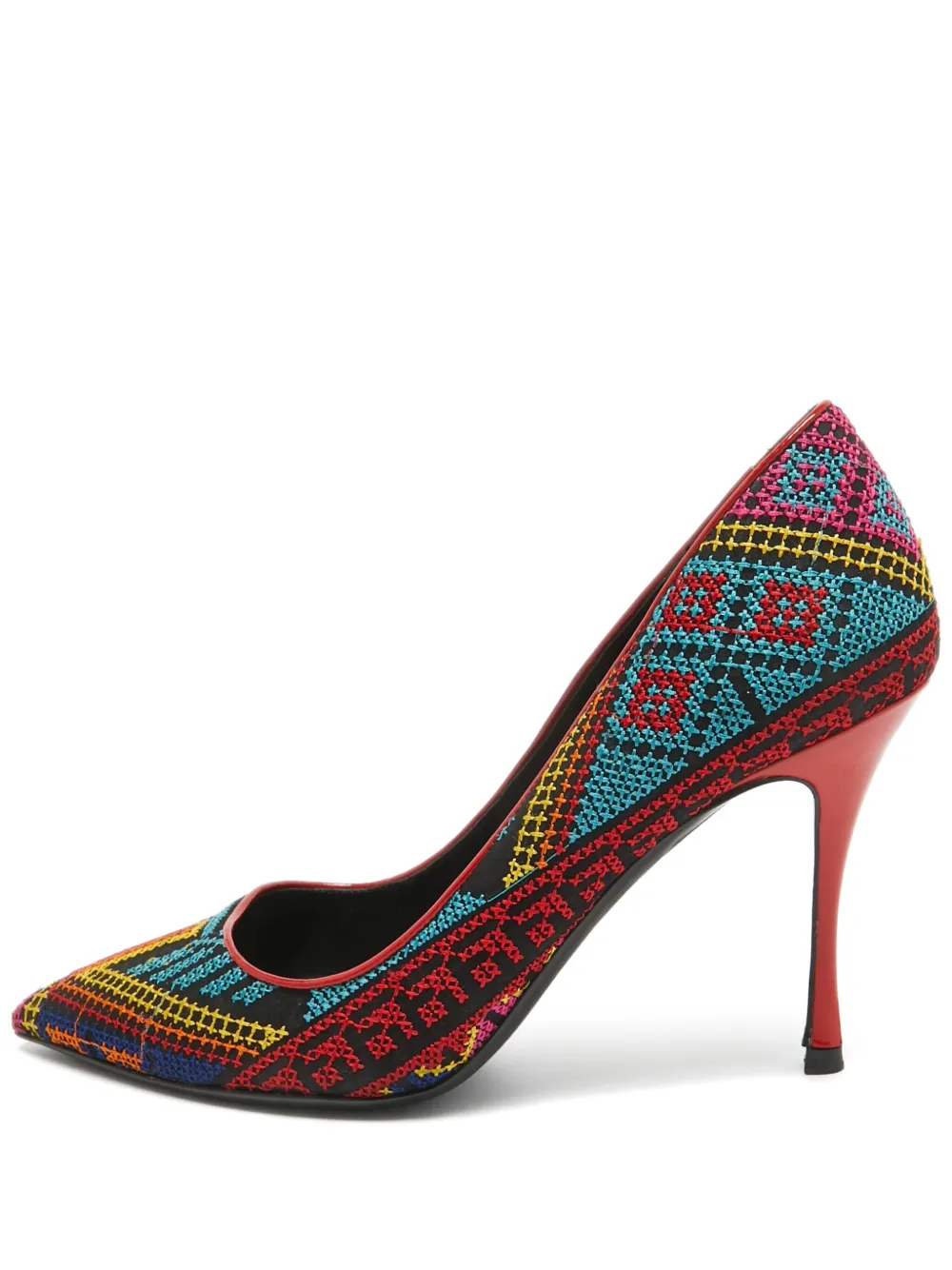 Pre-owned 90mm embroidered pointed-toe pumps