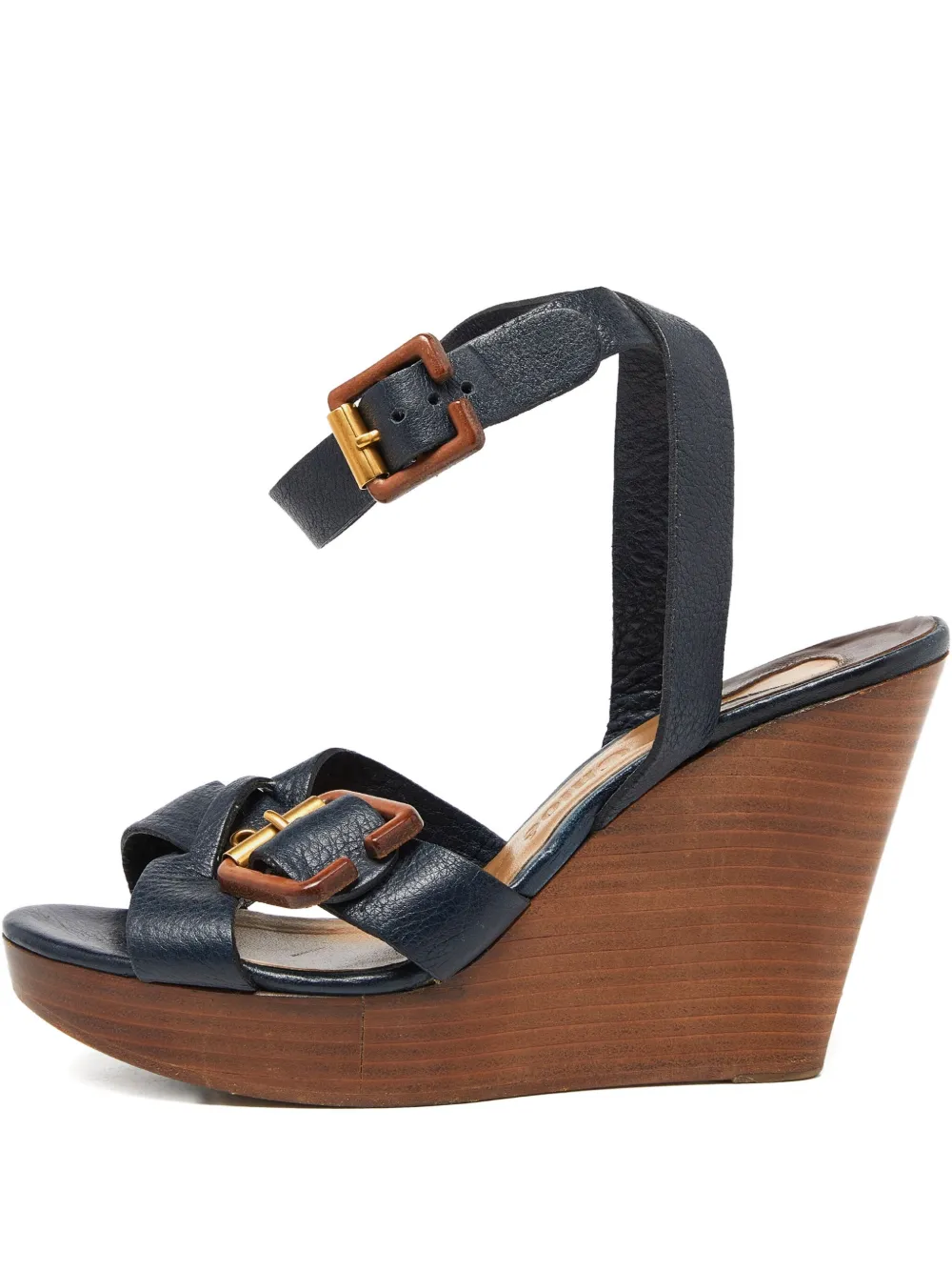Chloé Pre-Owned 110mm leather buckled wedge sandals | Blue | Image 1