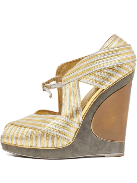 Saint Laurent Pre-Owned striped metallic wedge sandals