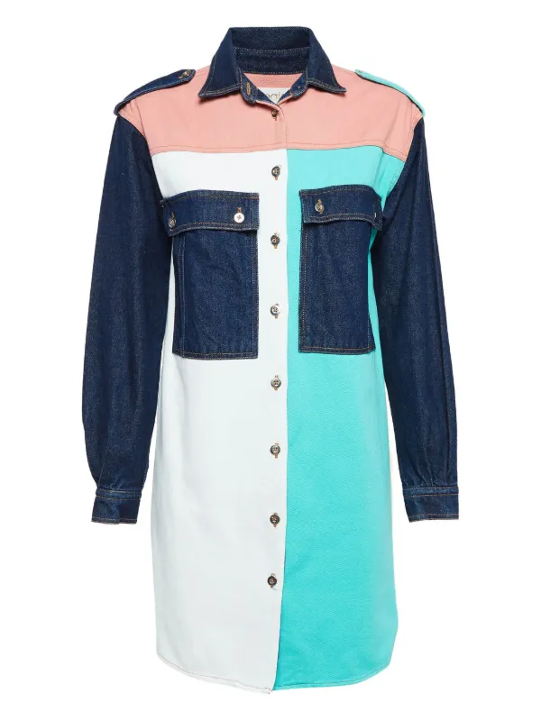 Maje Rhodes Patchwork Denim Shirt Dress - Multicolored