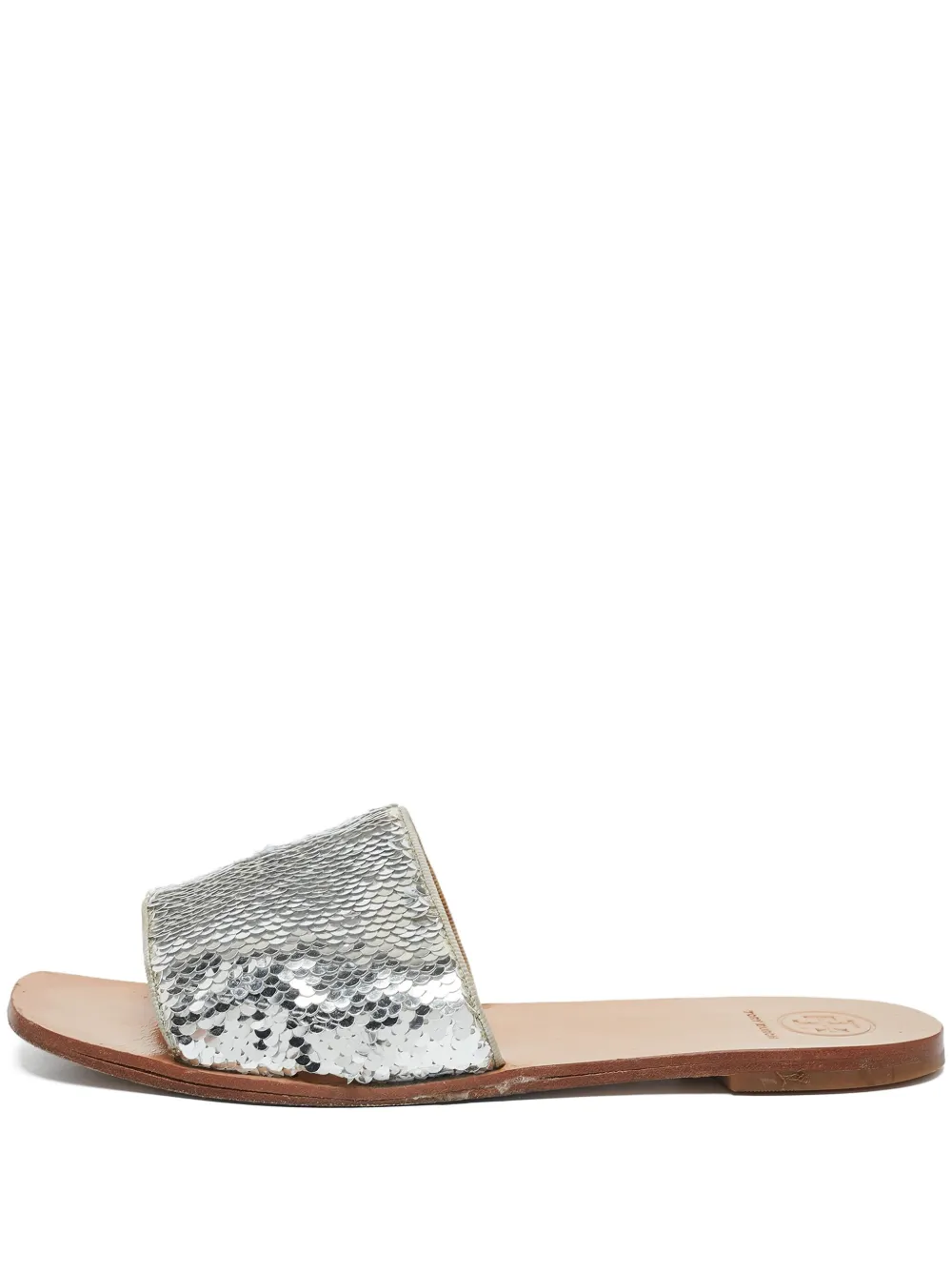 Tory Burch プレオウンド スパンコール フラットサンダル - シルバートーン Tory Burch プレオウンド スパンコール フラットサンダル - シルバートーン
