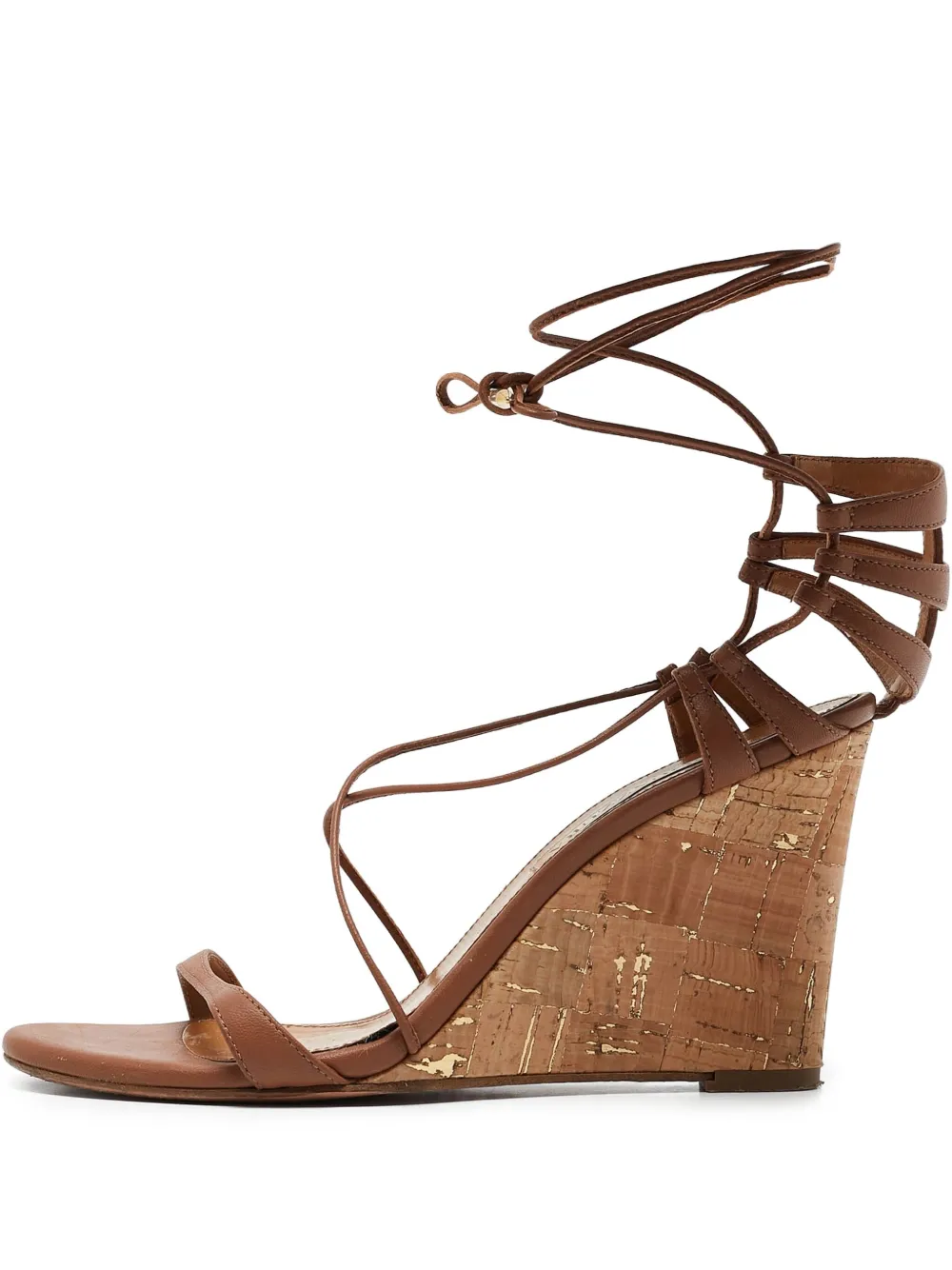 Aquazzura pre-owned 100mm Bellissima cork-wedge strappy sandals | Brown | Image 1