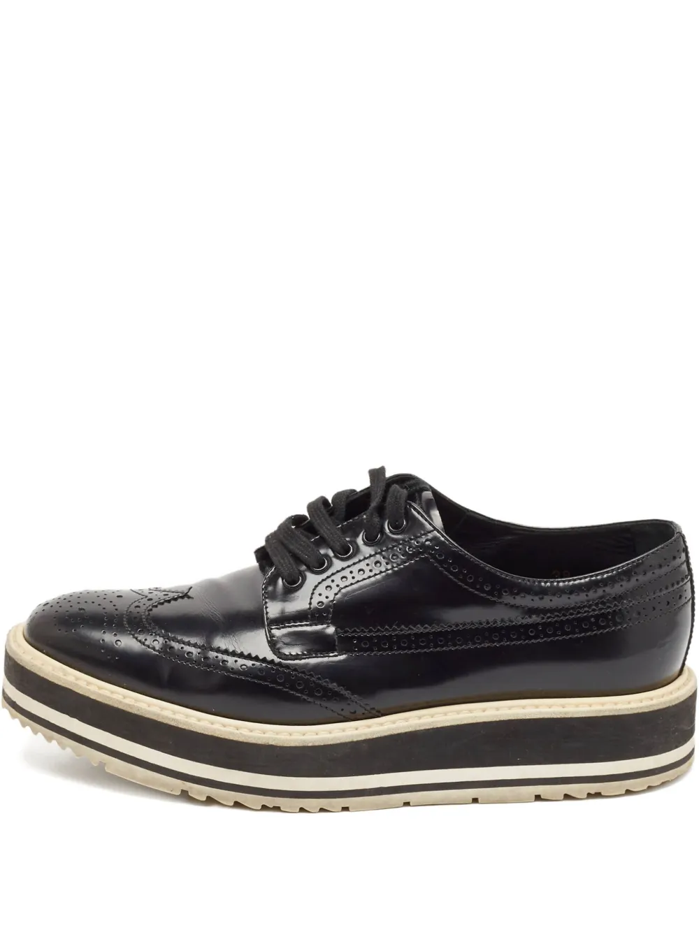 Pre-owned Prada Patent Leather Brogue Platform Derby Shoes