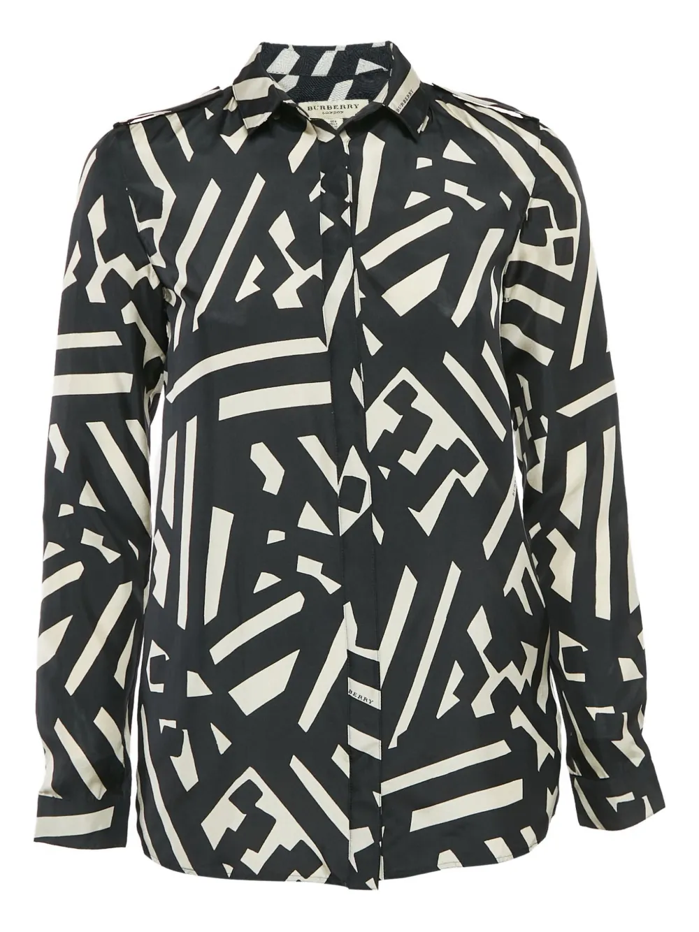 Click to view more detailed imagery on our partner's website Pre-owned Burberry Geometric-print Silk Shirt In Black