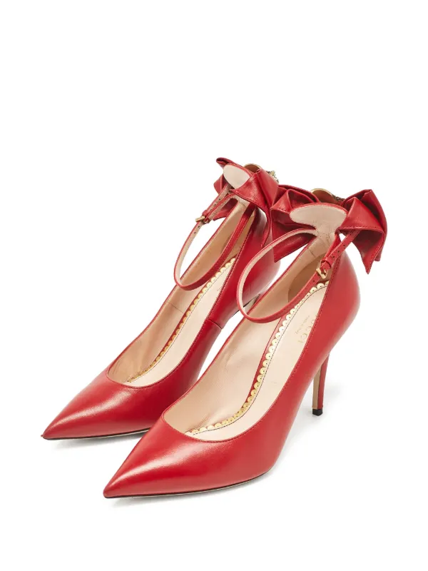 Gucci Pre-Owned 100mm bow-embellished Pumps Red FARFETCH IN