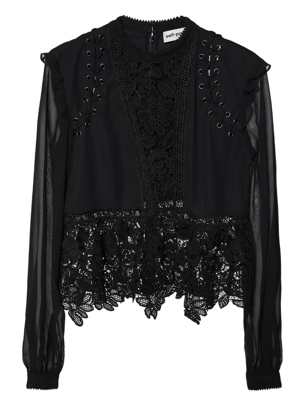 Self-Portrait pre-owned lace-trimmed blouse | Black | Image 1
