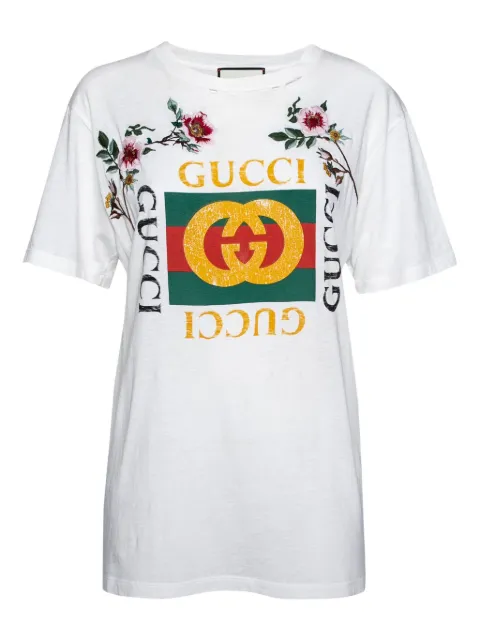 Gucci Pre-Owned floral-embroidered T-shirt