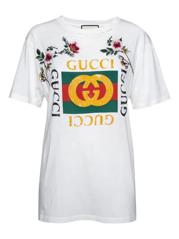 Gucci Pre-Owned floral-embroidered T-shirt White FARFETCH JO
