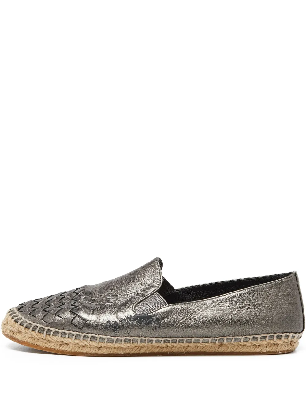 Bottega Veneta Pre-Owned Intreciatto leather flat espadrilles | Silver | Image 1