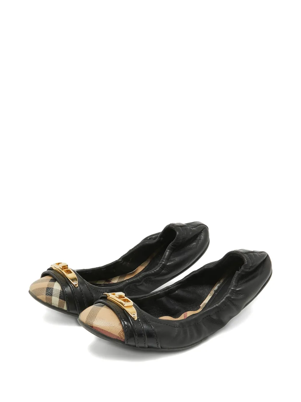 Burberry Pre-Owned Geruite leren ballerina's - Zwart