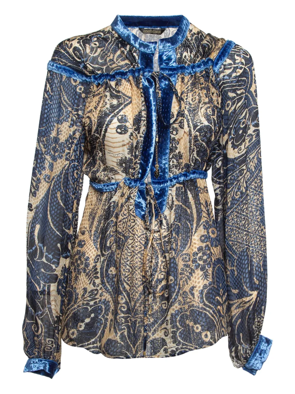 paisley-print tie-neck blouse