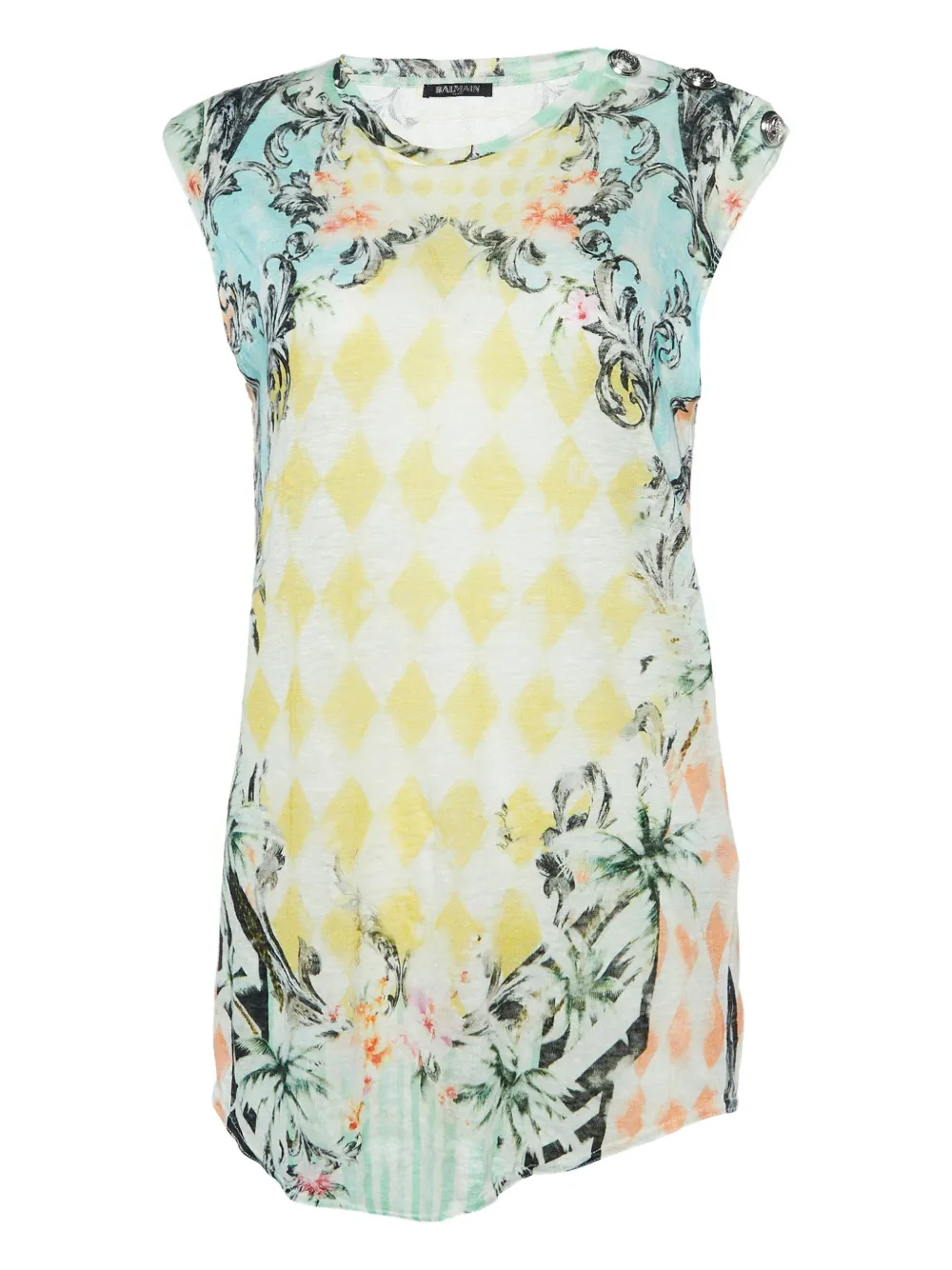 Balmain Pre-Owned floral-baroque linen t-shirt - Verde