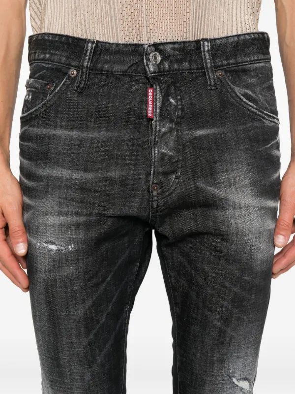 DSQUARED2 フェイデッド ダメージジーンズ | ブラック | FARFETCH JP