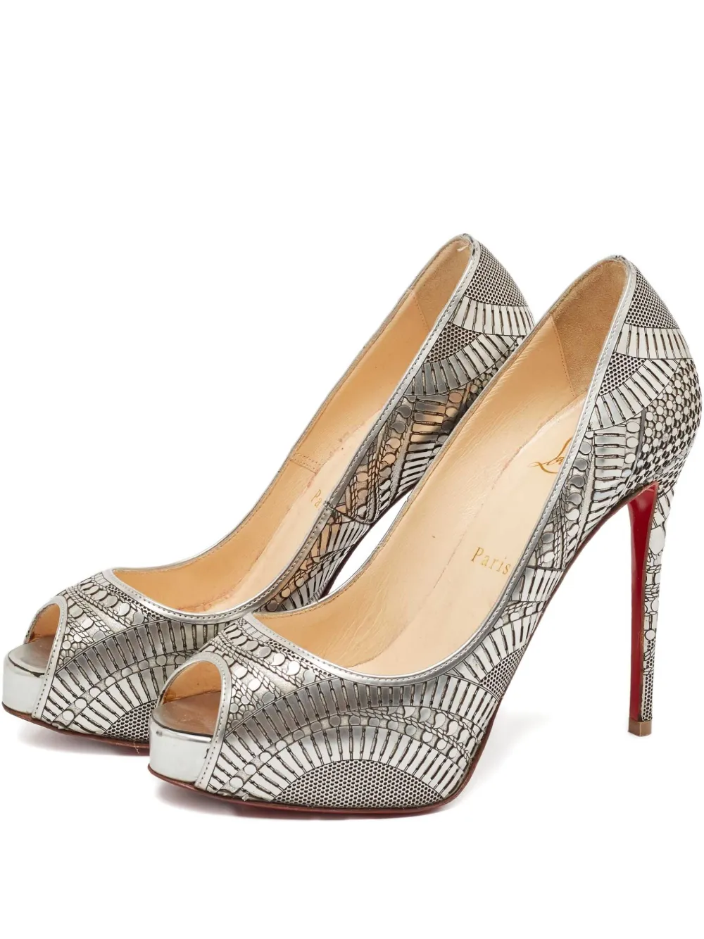 Pre-owned Christian Louboutin Geometric-pattern Peep-toe Pumps