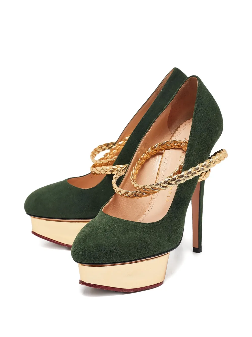 Charlotte Olympia 150 mm leren pumps met plateauzool - Groen