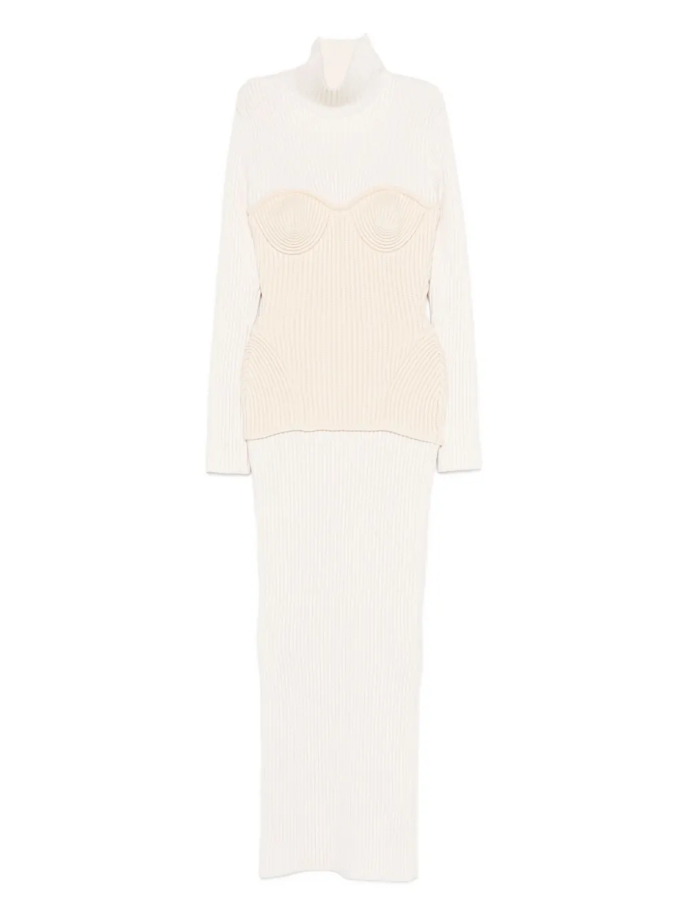Jean Paul Gaultier ribbed-knit corset dress Beige