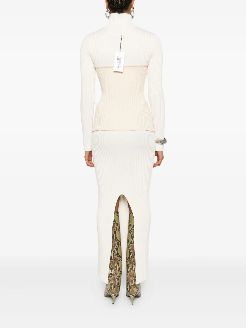 Jean Paul Gaultier ribbed-knit corset dress Beige