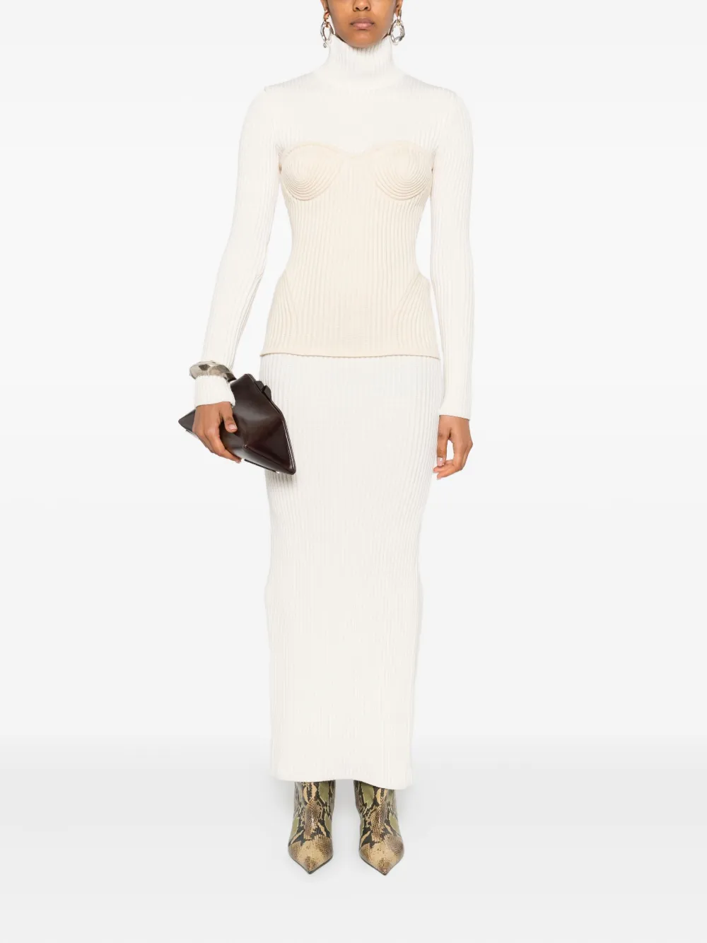 Jean Paul Gaultier ribbed-knit corset dress Beige