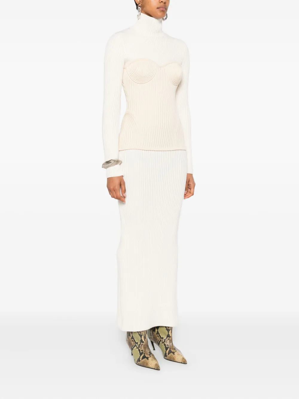 Jean Paul Gaultier ribbed-knit corset dress Beige