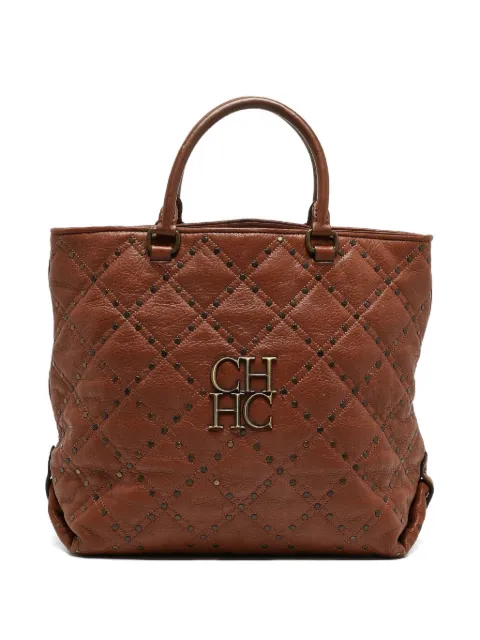 Carolina Herrera Vintage 2023 pre-owned studded quilted leather tote bag