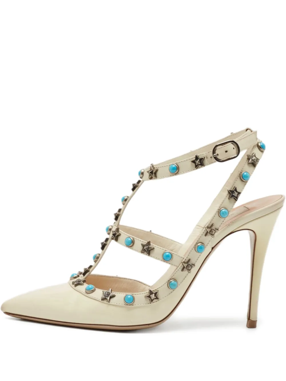 110mm studded leather slingback pumps