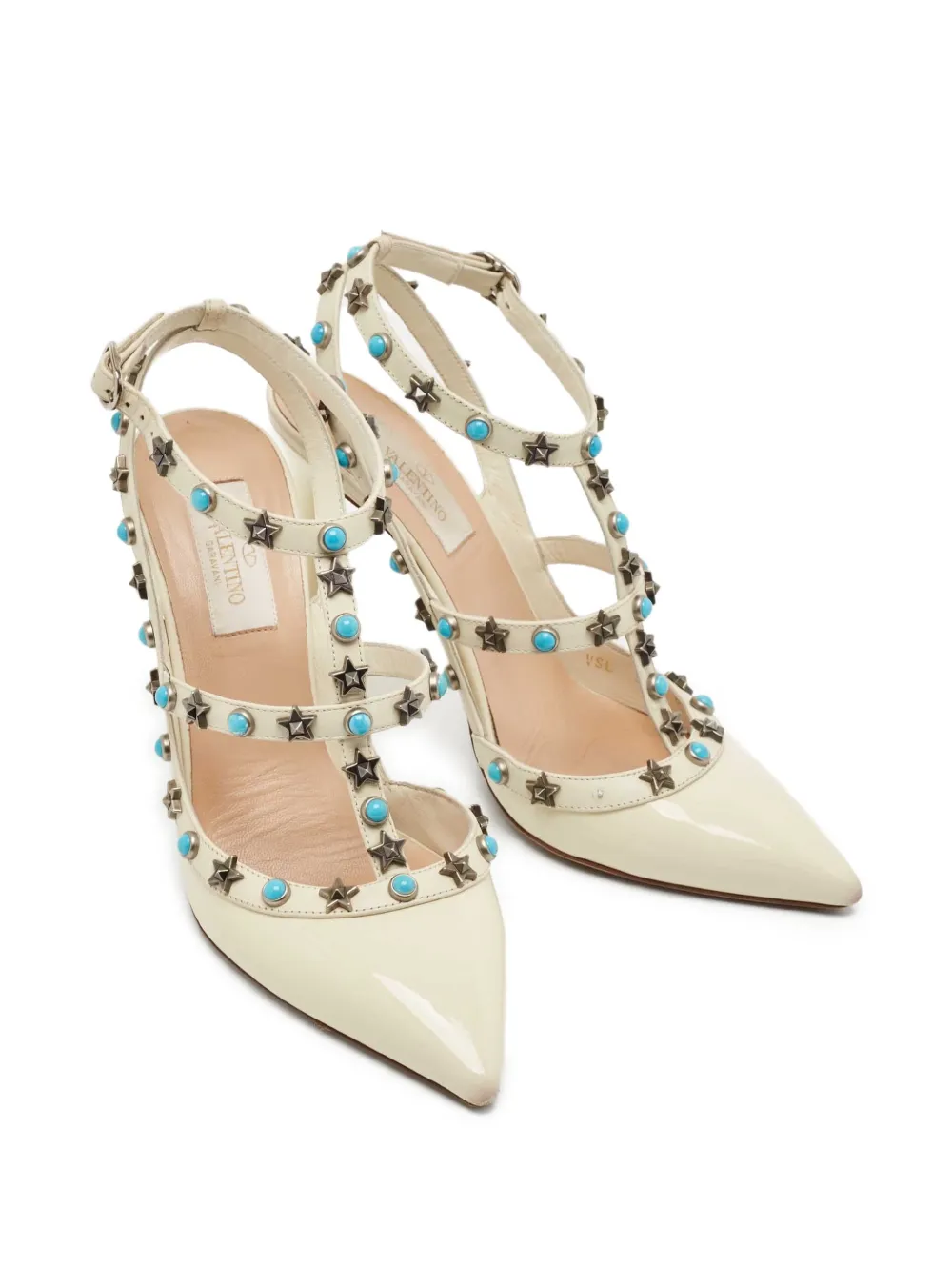 Valentino Garavani Pre-Owned 110 mm leren slingback pumps met studs - Beige