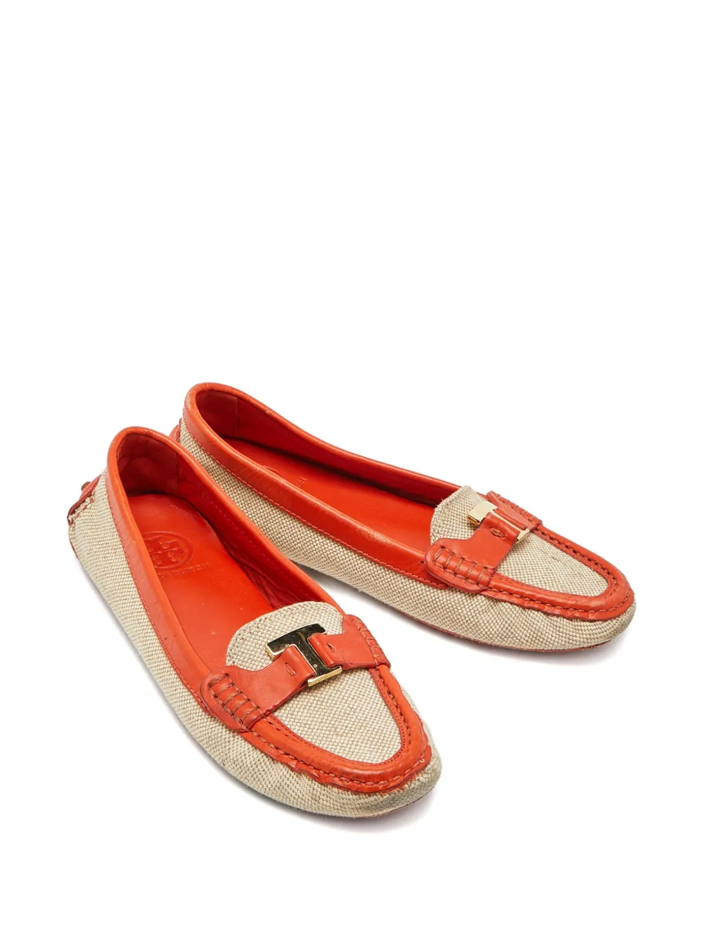 Pre-owned Tory Burch Leather-trim Canvas Loafers
