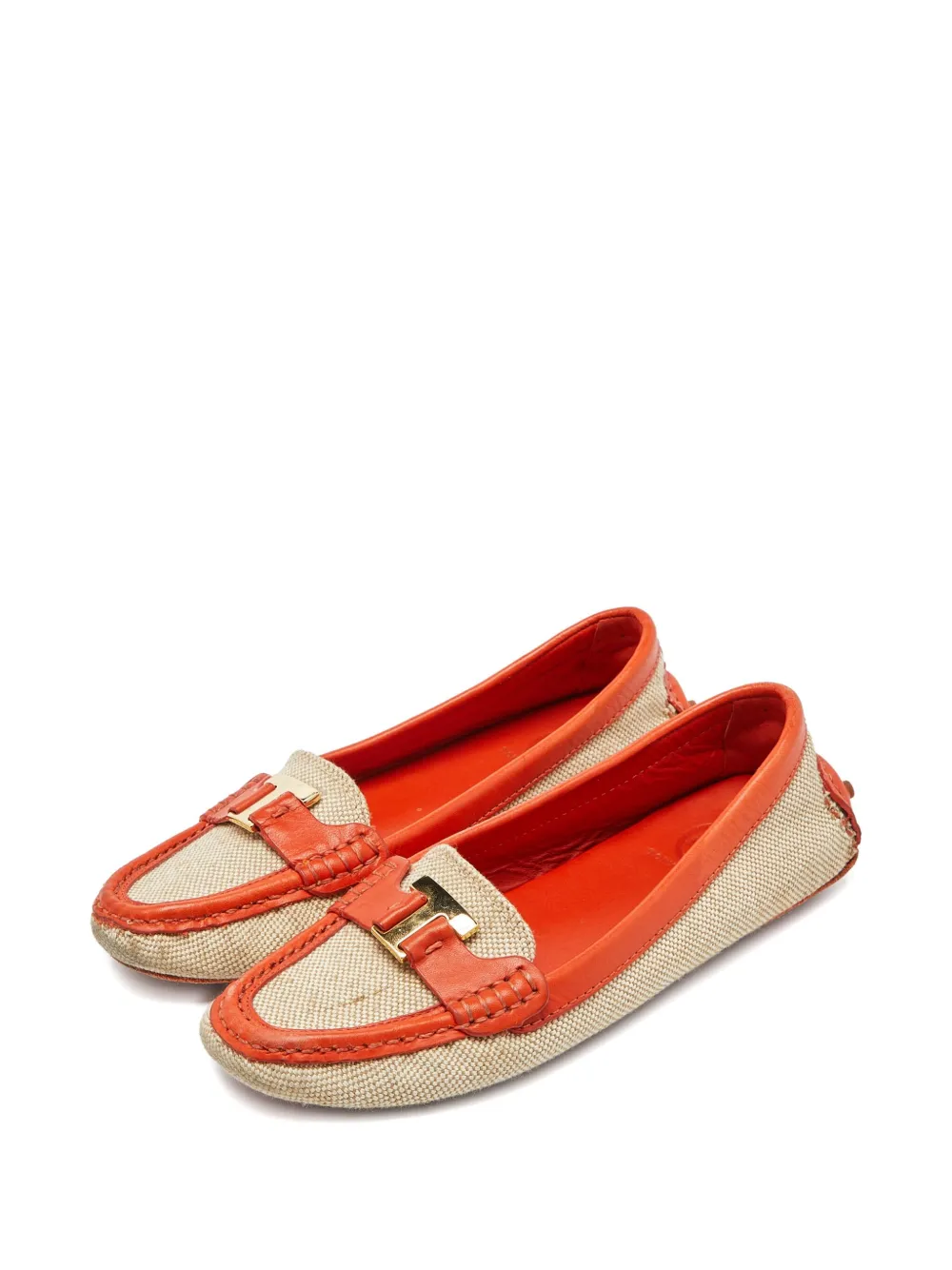 Pre-owned Tory Burch Leather-trim Canvas Loafers