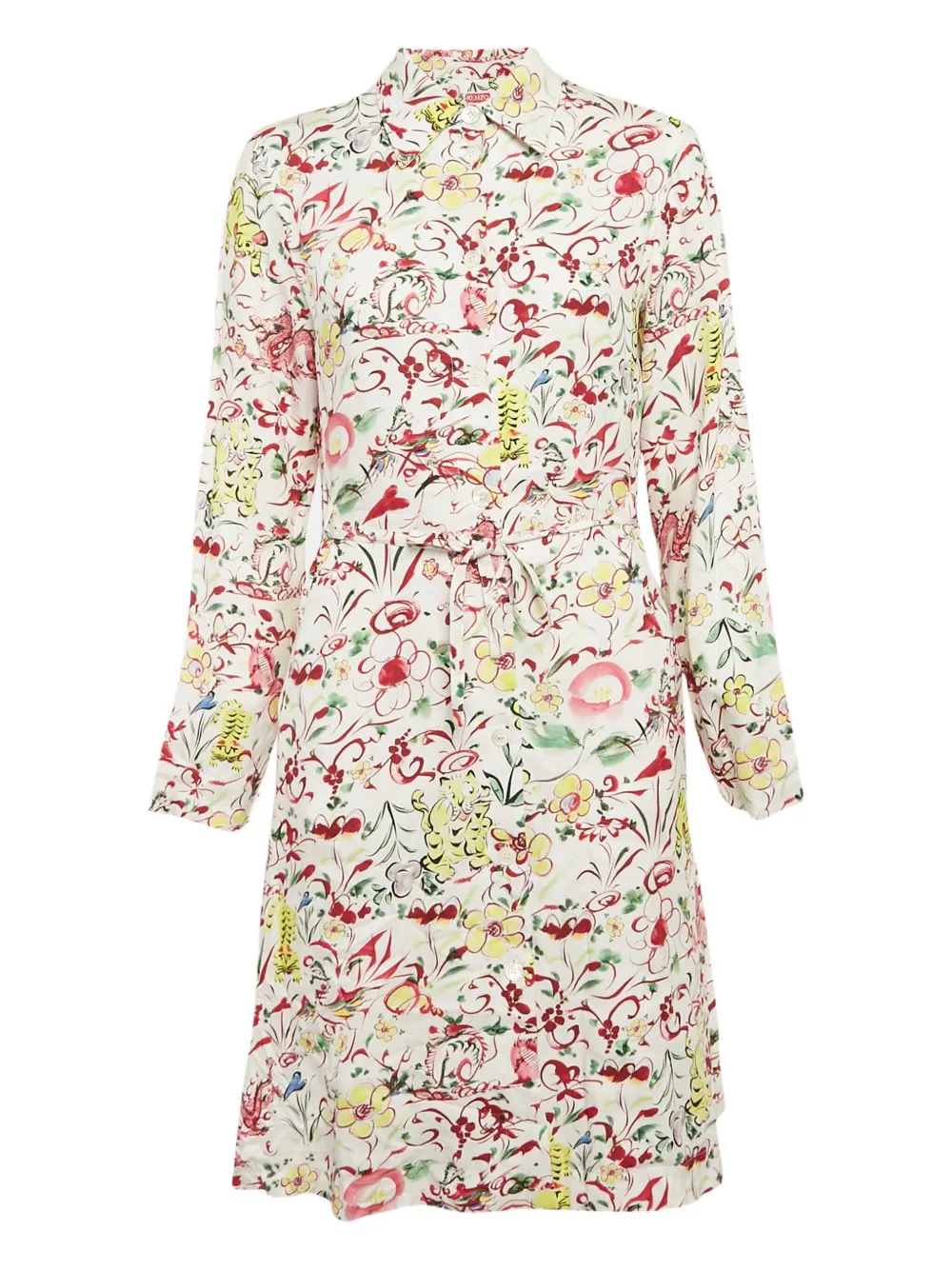 Kenzo Pre-Owned Abito a fiori con cintura - Bianco