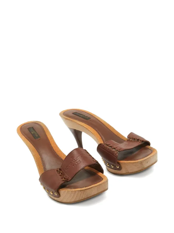 Louis Vuitton Pre-Owned 100mm Leather Platform Sandals Brown
