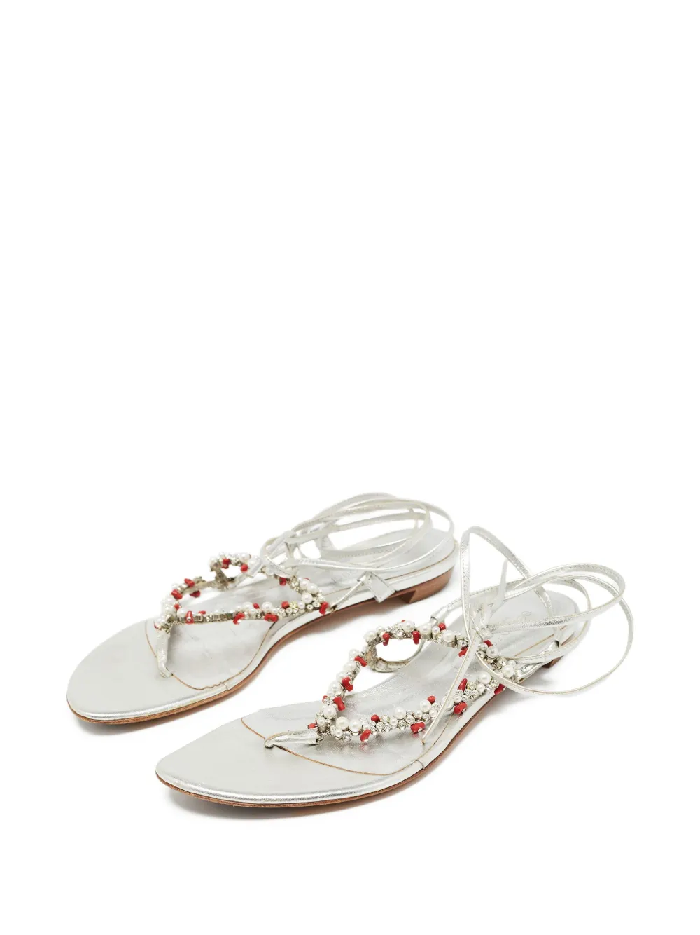 Sergio Rossi Vintage pearl-embellishment leather sandals - Grijs