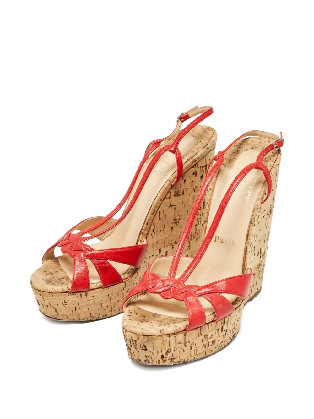 Pre-owned Christian Louboutin 140mm Wedge Sandals In Red