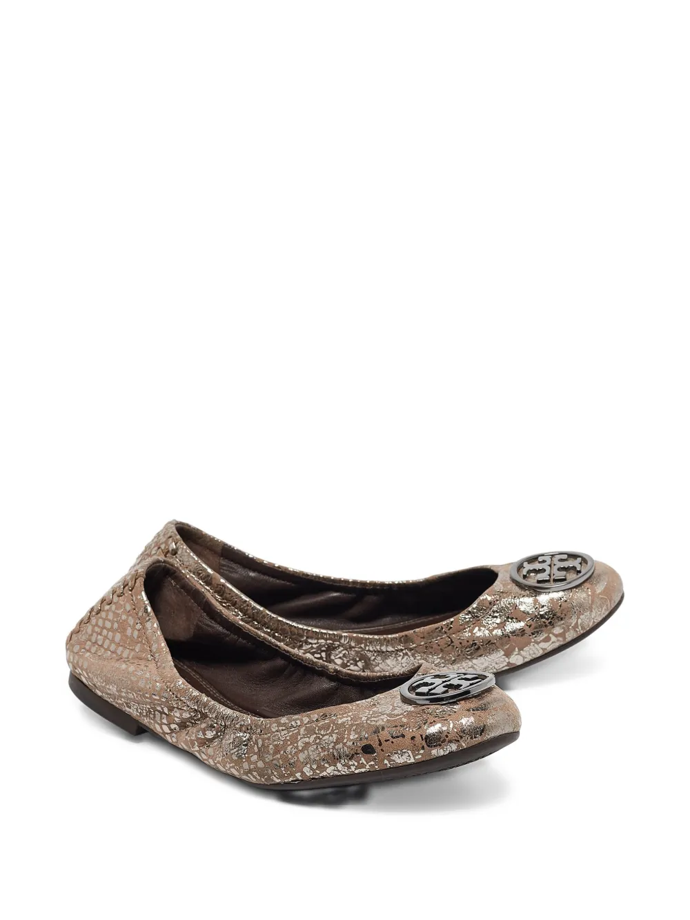 Tory Burch pre-owned metallic snake-effect ballet flats | Image 2