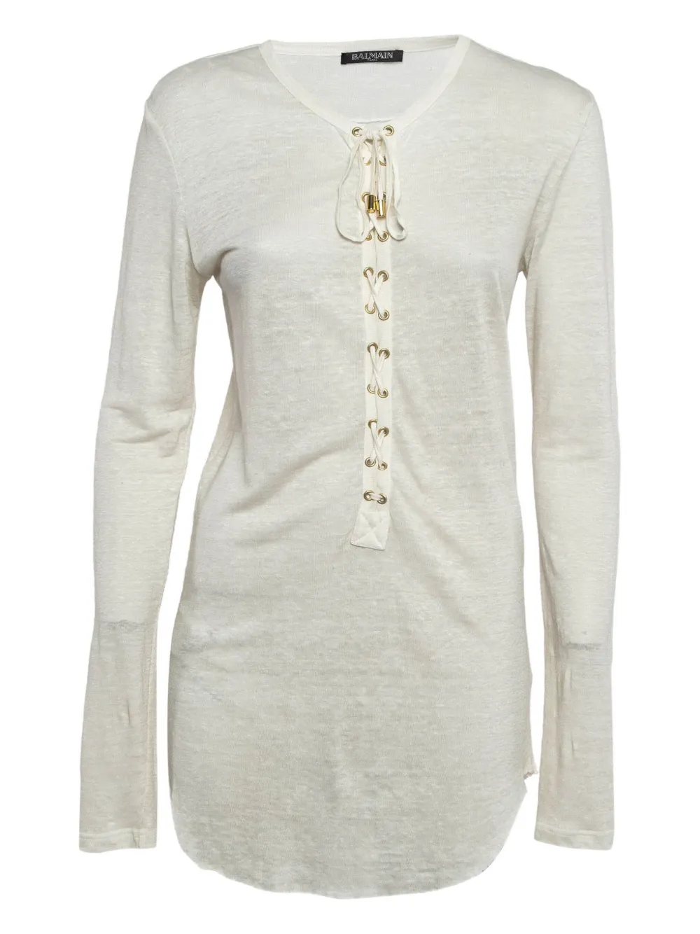 Balmain Pre-Owned Top in lino con lacci - Bianco