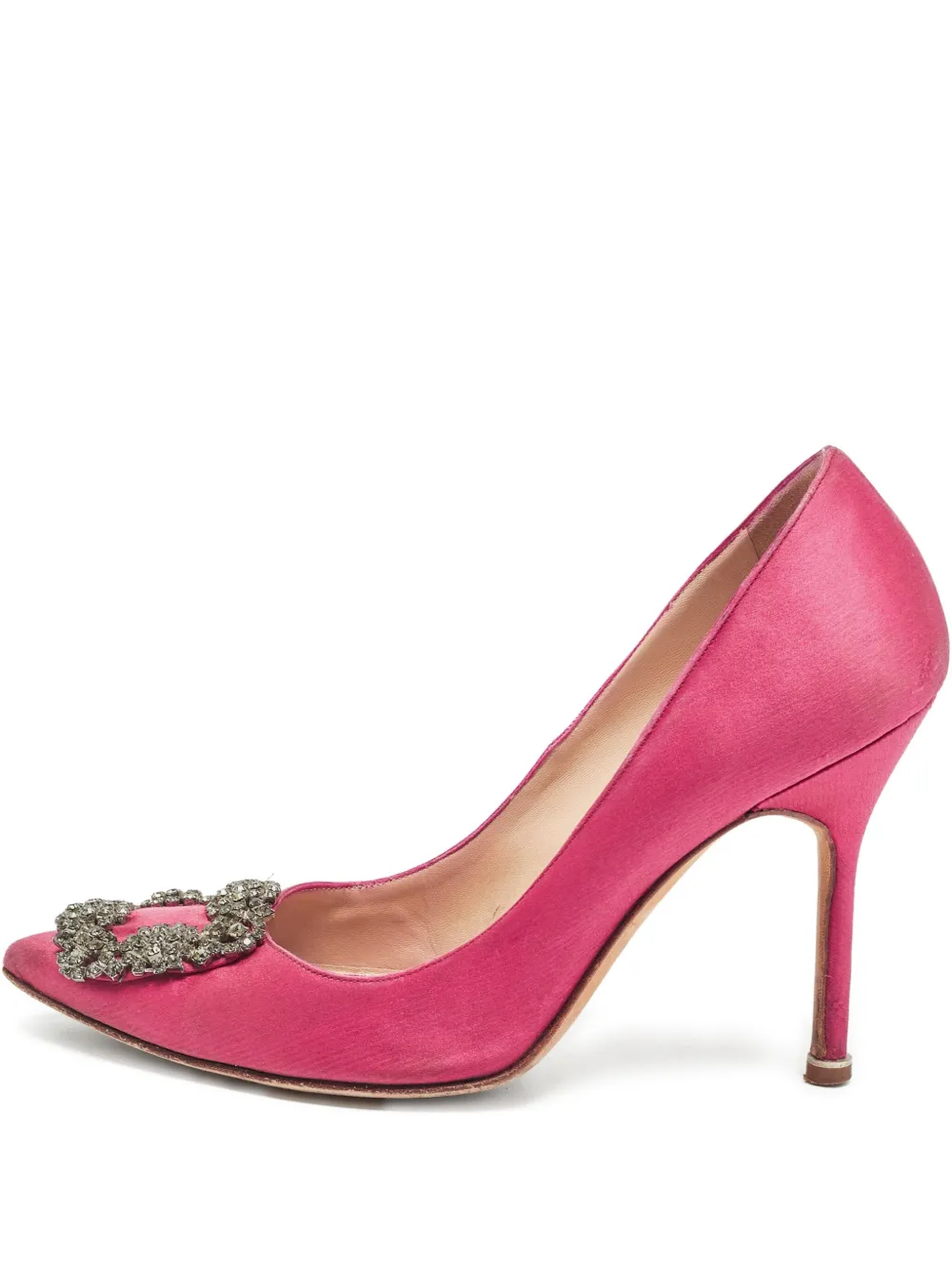 Pre-owned Manolo Blahnik  100mm Hangisi Satin Stiletto Pumps