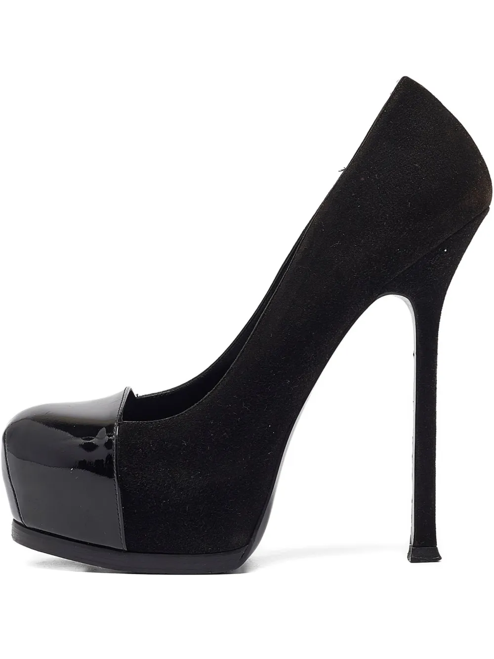 Pre-owned Saint Laurent 140mm Tribtoo Suede Patent Platform Pumps