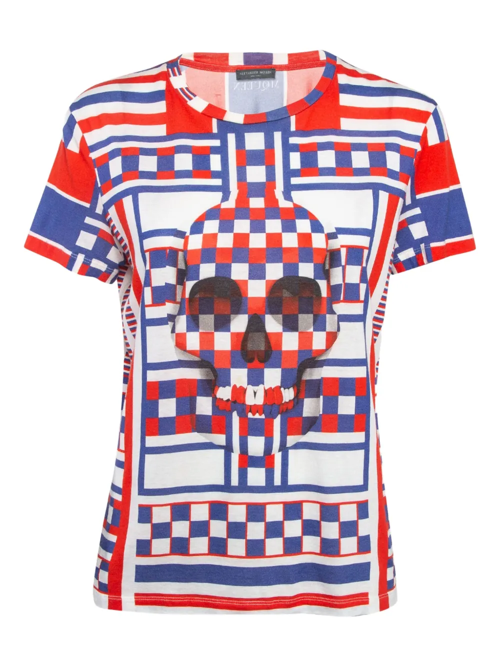 Alexander McQueen Pre-Owned skull-print checkered T-shirt | Blue | Image 1