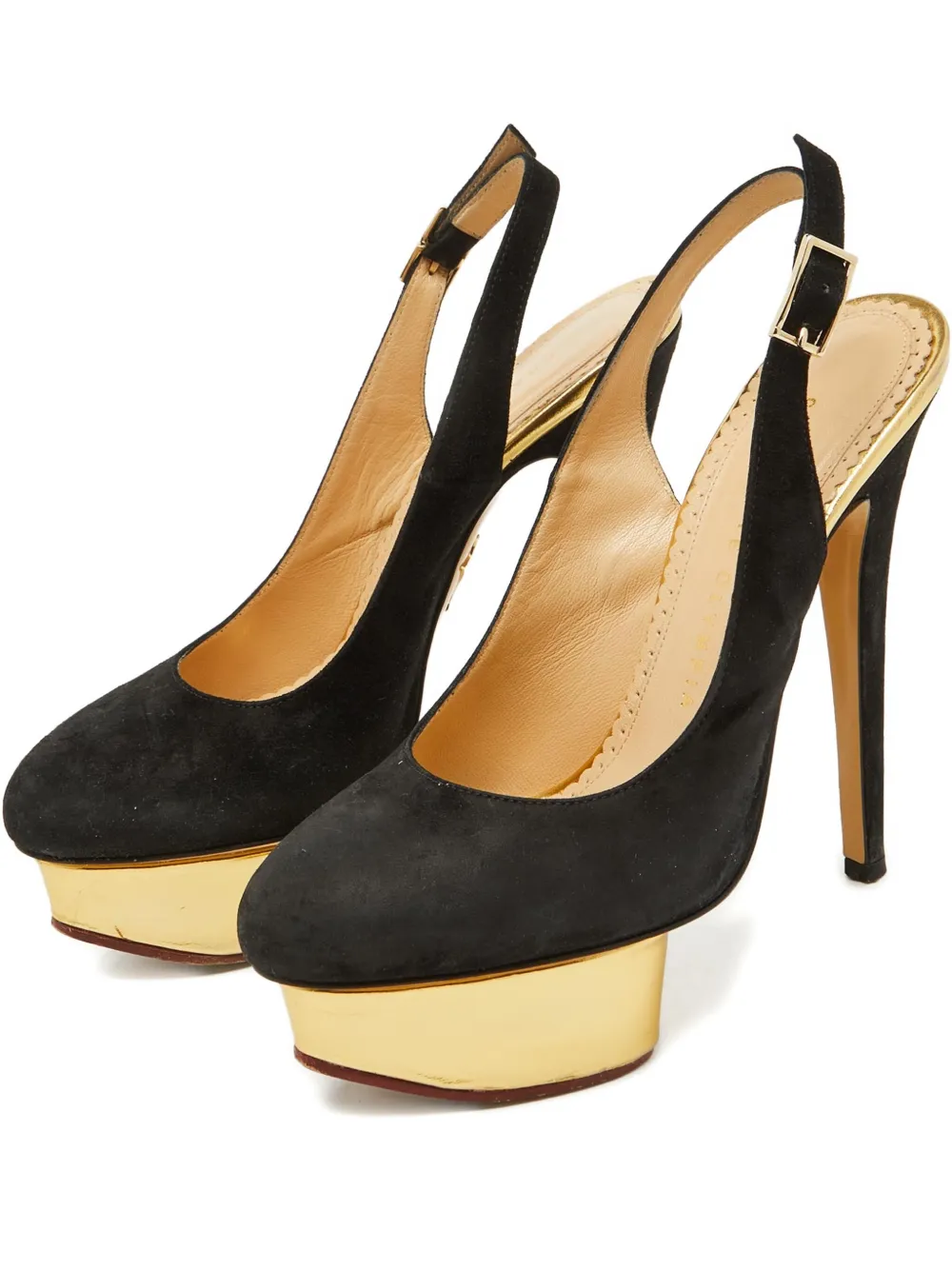 Pre-owned Charlotte Olympia 140mm Suede Platform Slingback Pumps