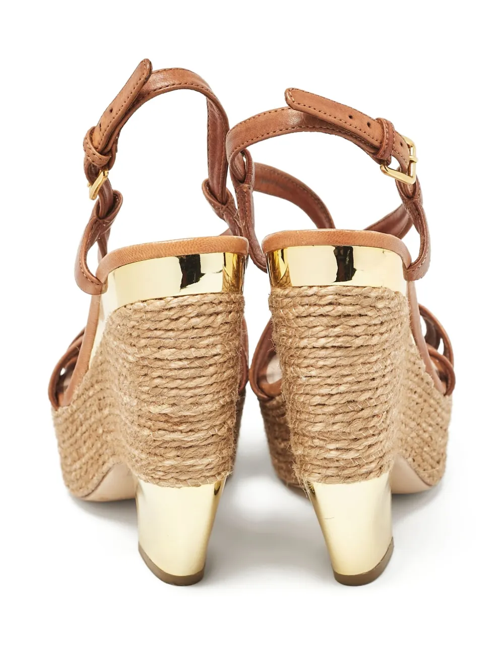 Miu Miu Pre-Owned 135 mm leren sandalen met sleehak van touw - Bruin